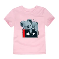 koala sleeping charging cartoon baby tee cute animal girls shirt korean trend kids summer t shirt fashion streetwear dropship