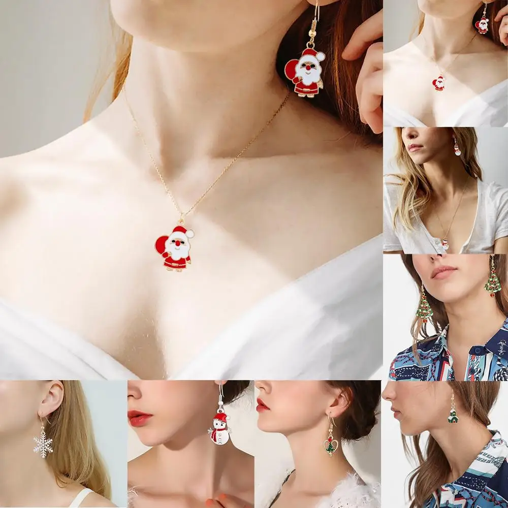 Рождественские подарки ожерелье с Санта Клаусом серьги рождественские