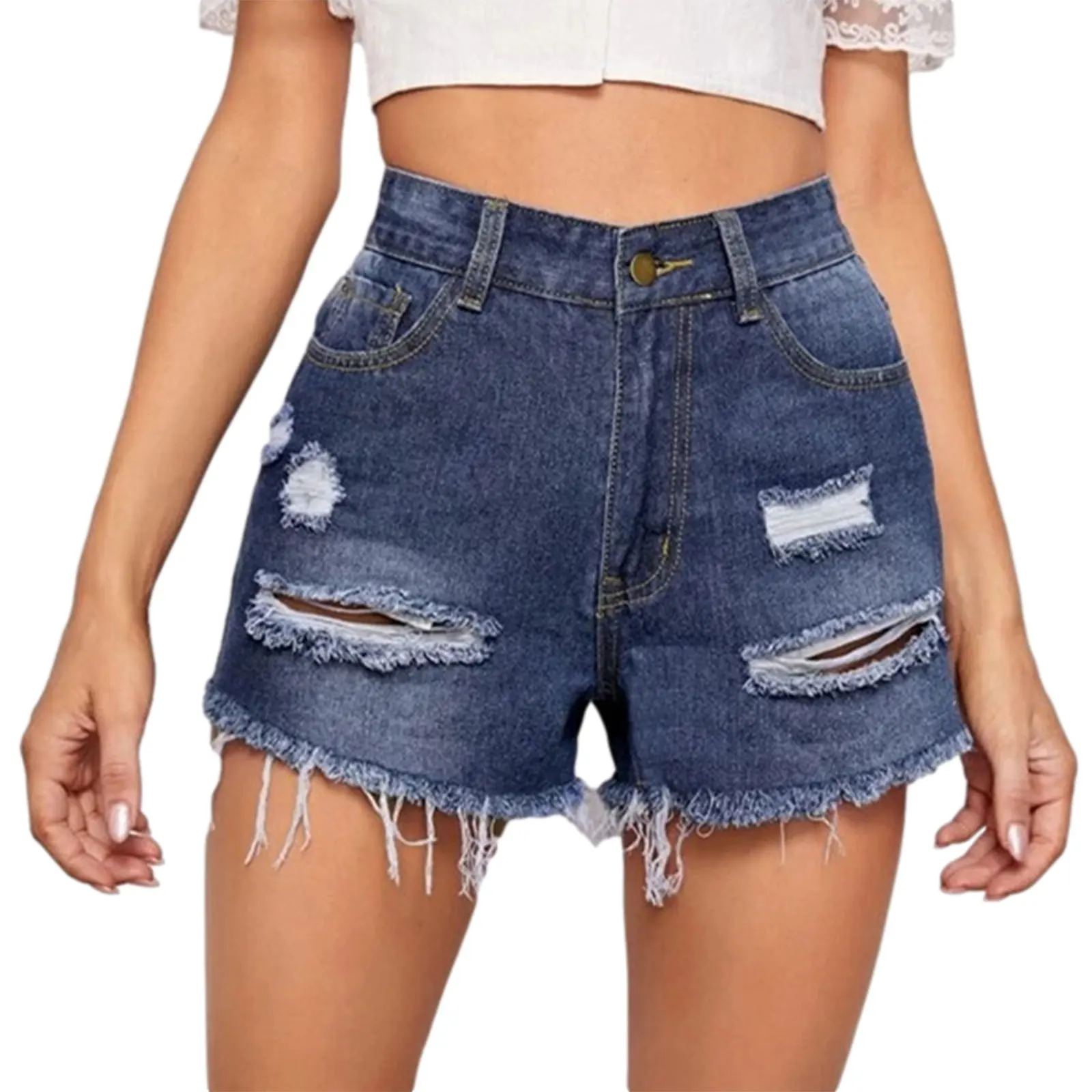 

Women's Shorts, Ripped Jeans Irregular Tassels Hem Zipper Crotch Denim Short Pants for Female