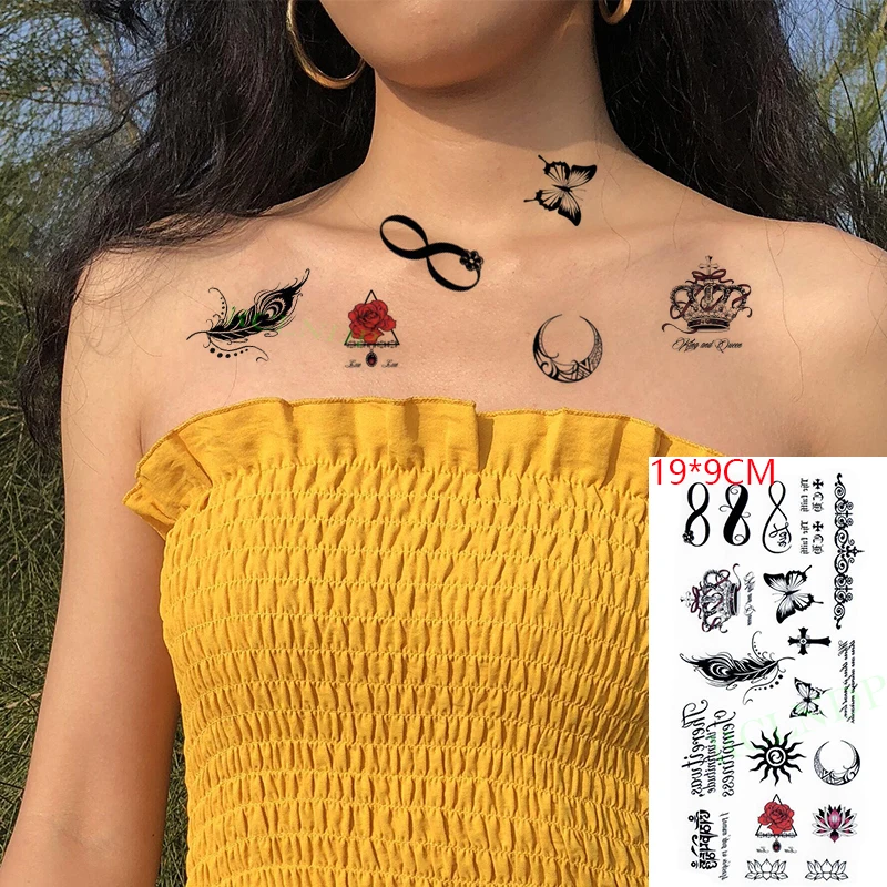 

Waterproof Temporary Tattoo Sticker Crown Feather Moon Butterfly Cross Flower Fake Tatto Flash Hand Arm Art Tatoo for Women Men