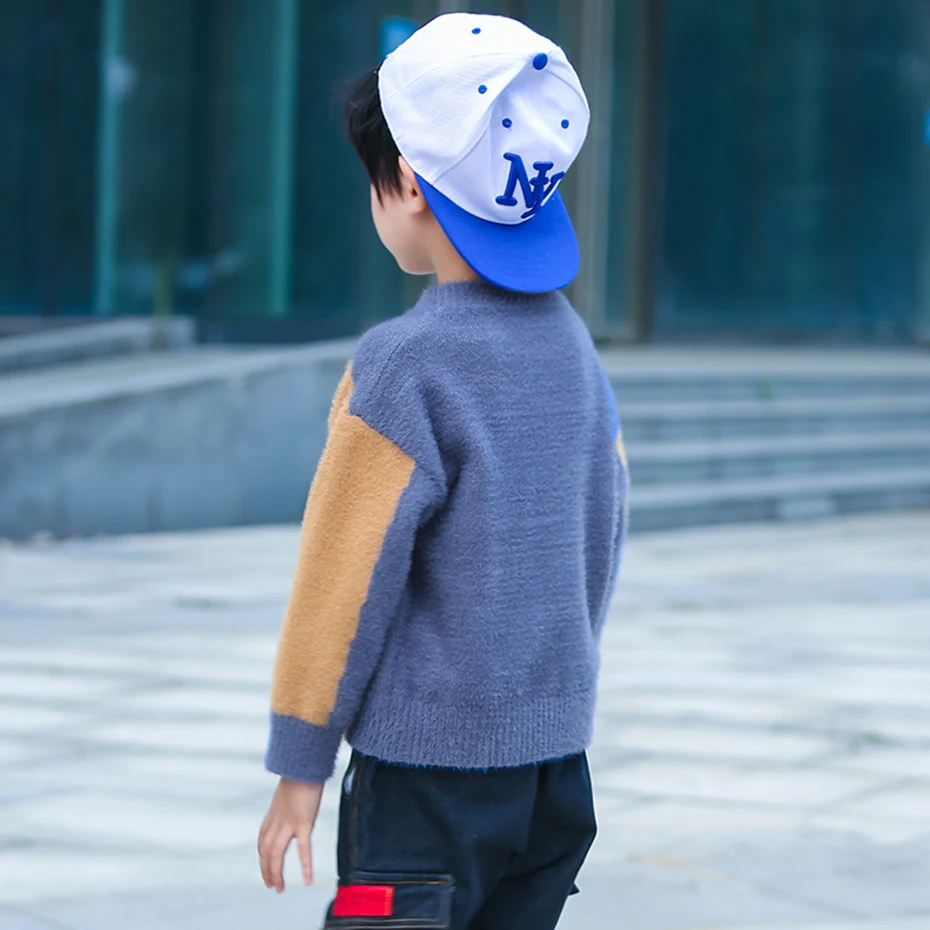 Свитер для мальчиков свитер в полоску стиле пэчворк детский пуловер с круглым