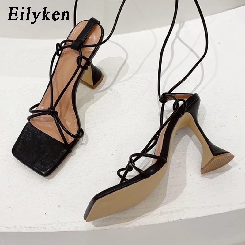 Женские босоножки с ремешком на щиколотке Eilyken желтые вечерние квадратном