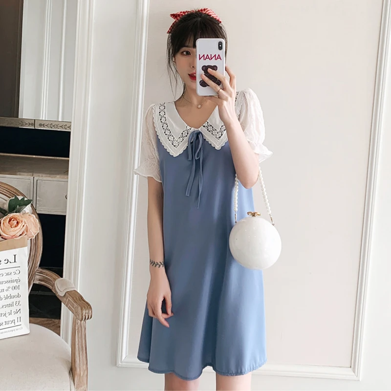 

Dress Women's Summer Dress 2021 New Large Size Loose Mid-Length Slimming Peter Pan Collar Short Sleeve Chiffon Dress