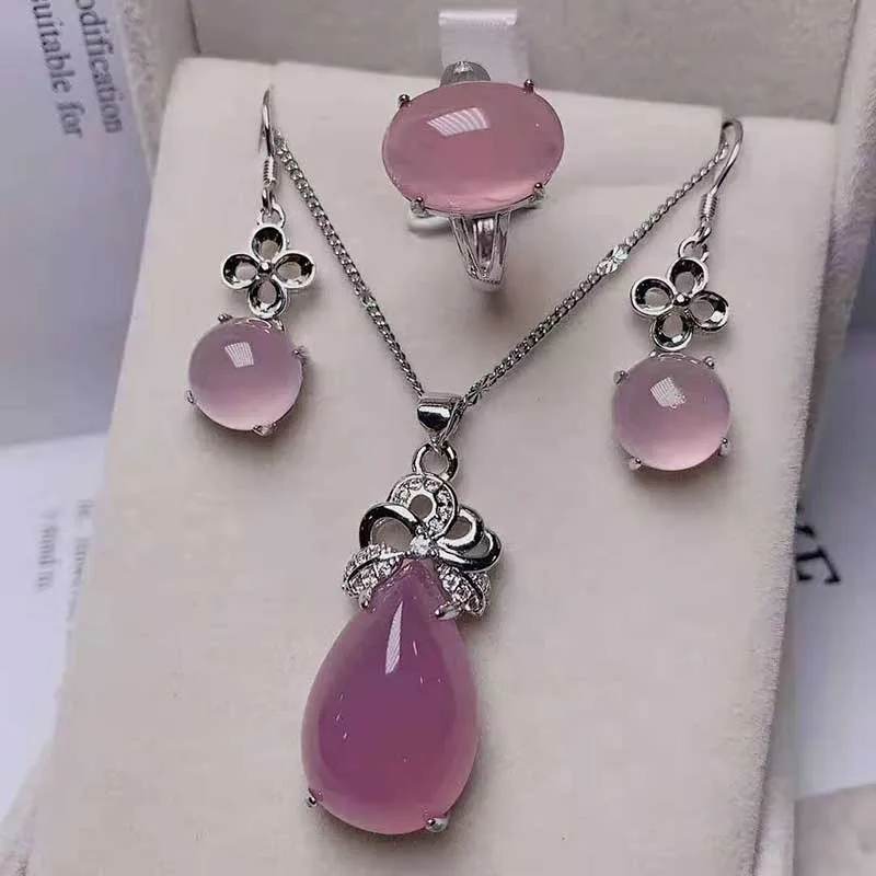 Нефритовый костюм из трех предметов ожерелье серебра 925 пробы инкрустированное