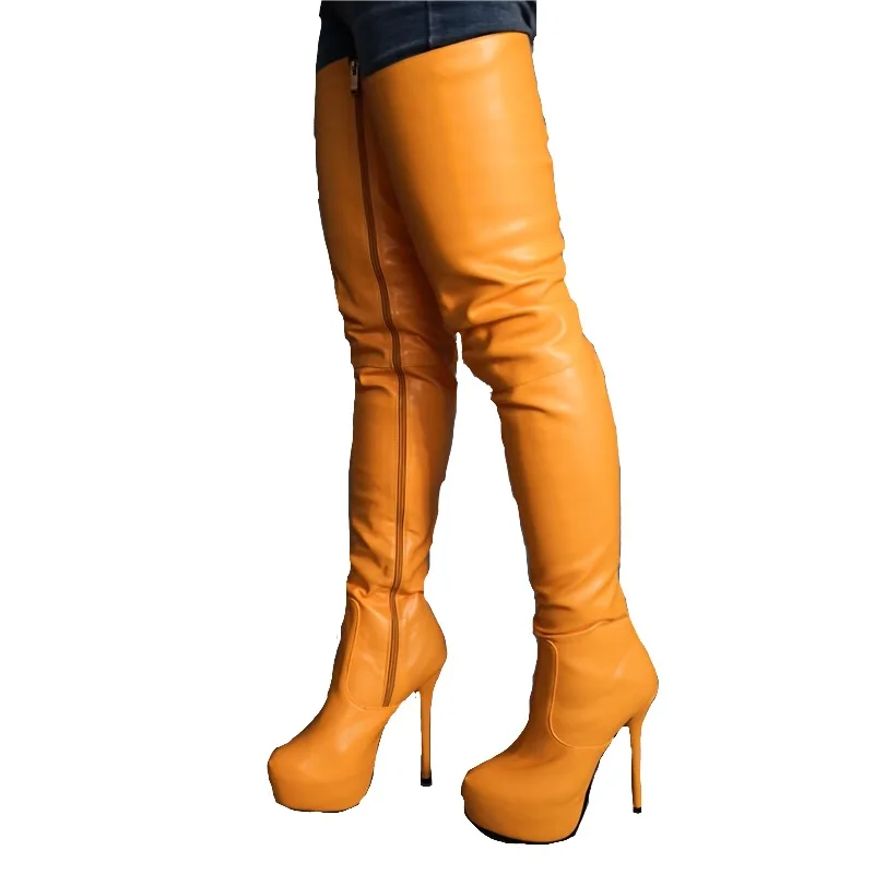 Женские Водонепроницаемые высокие сапоги до бедра матовые кожаные однотонные на