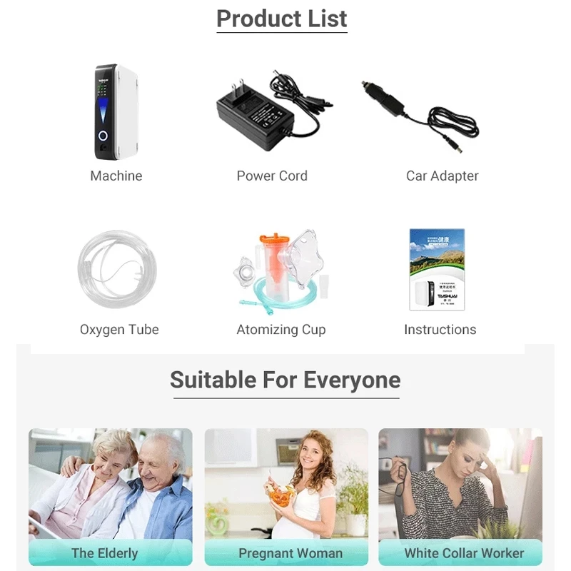 

Protable Oxygen Generator Household Negative Ion Oxygen Machine Car With Atomizer Oxygen Inhaler Other Personal Care Appliance