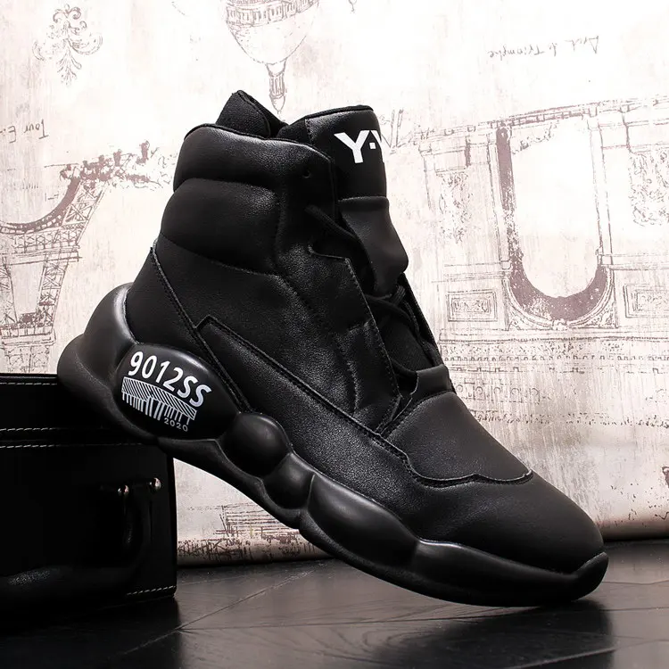 

2020 New Arrival British Men Casual Shoes High Top Black Round Toe Lace Up Platform Shoes For Man Adult Male Shoes 38-43