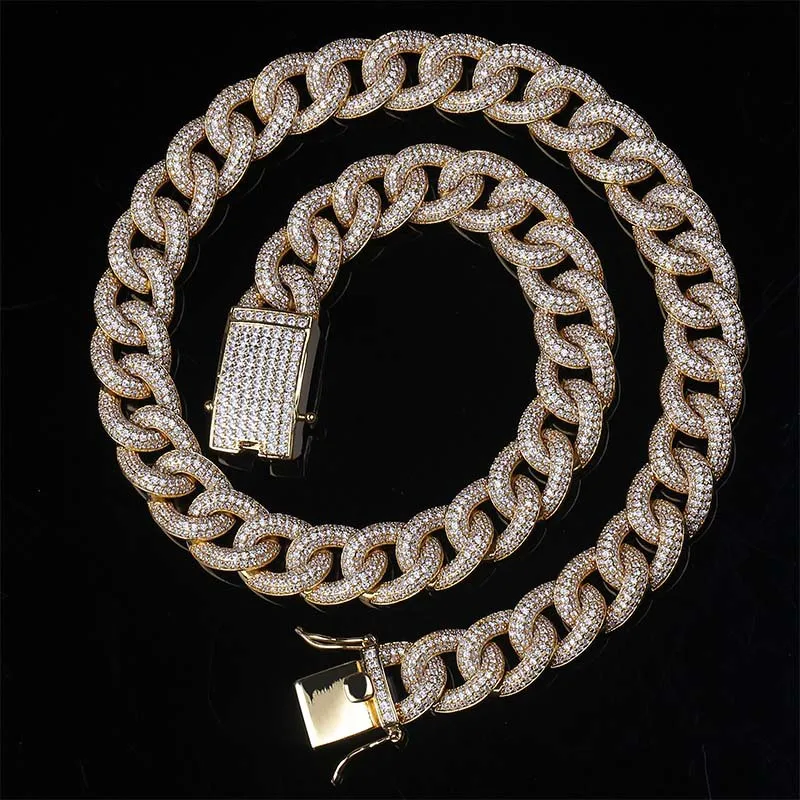 

Men Hip hop iced out bling Chain Necklace micro pave AAA Zircon 15mm Cuban Chains Necklaces Hiphop jewelry Drop shipping