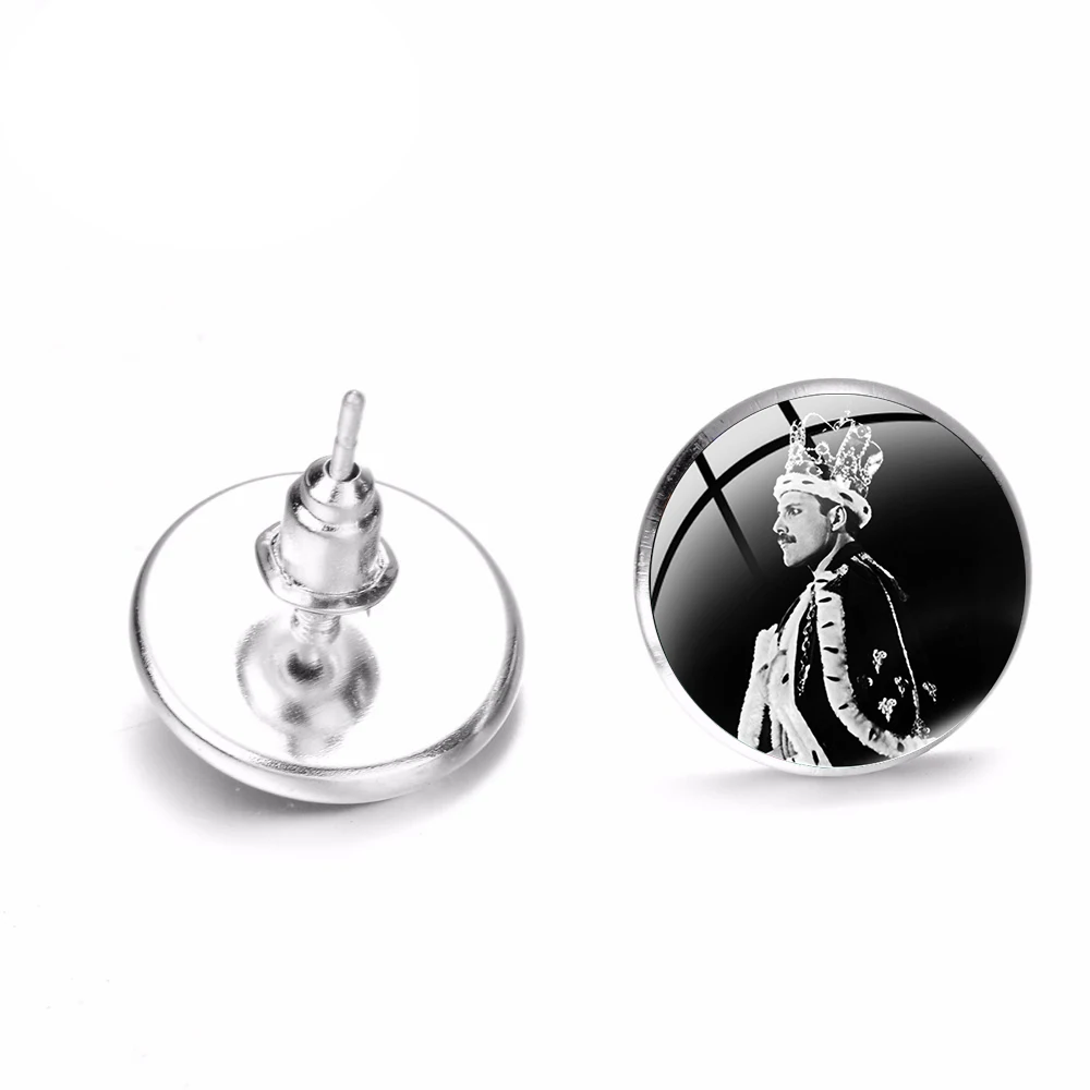 Freddie Mercury Cool Punk Earrings Popular Band Lead Singer Art Photo Glass Cabochon Delicate Stud for Fans Gift | Украшения и