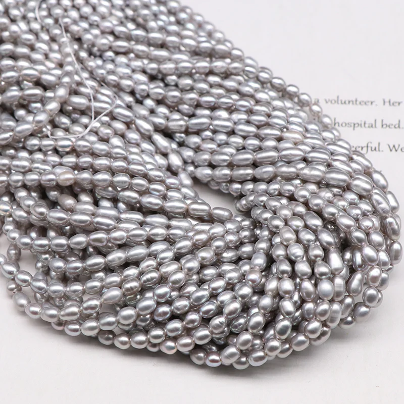 

4-5mm Natural Freshwater Cultured Pearl Beads Grey Color Rice Shape Pearl Loose Beads For Jewelry Making DIY Bracelets 15''