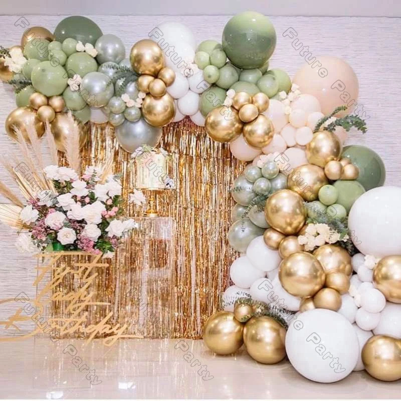 

Doubled Pearl Dusty Green Balloons Garland Arch Kit Birthday Party Decoration White Gold Ballon Wedding Baby Shower Favor Decor