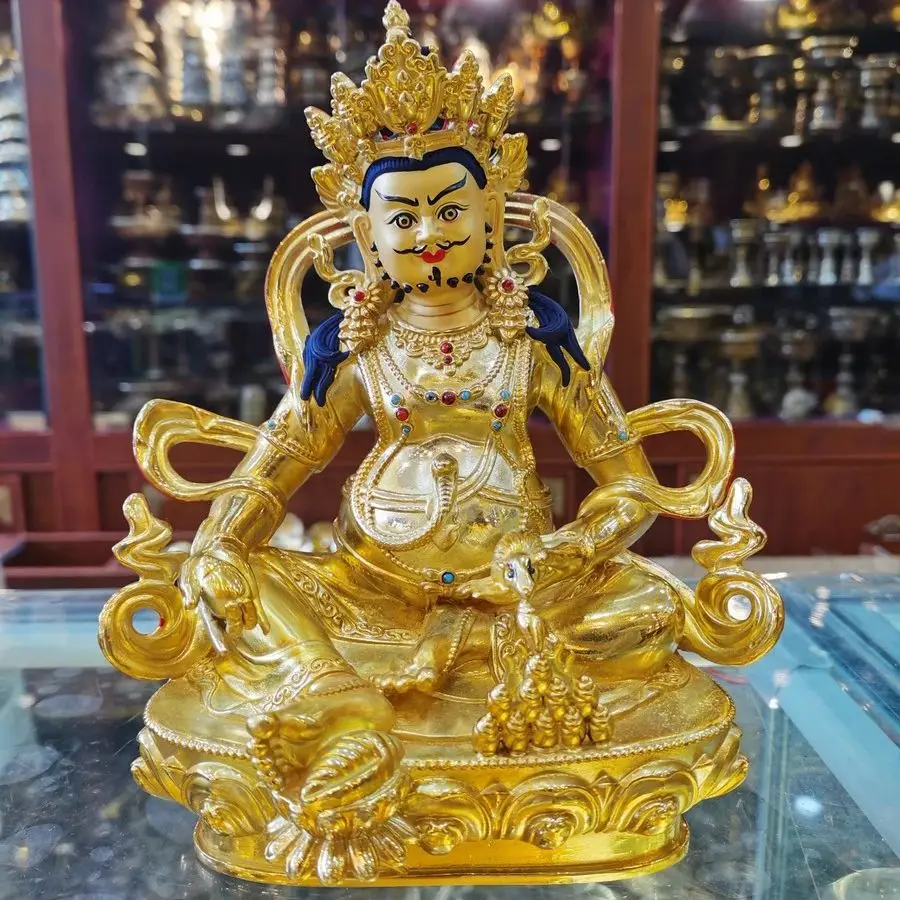

21CM large Buddhism Nepal high grade Gilding Yellow Jambhala God of wealth Buddha statue Bring wealth money Good luck