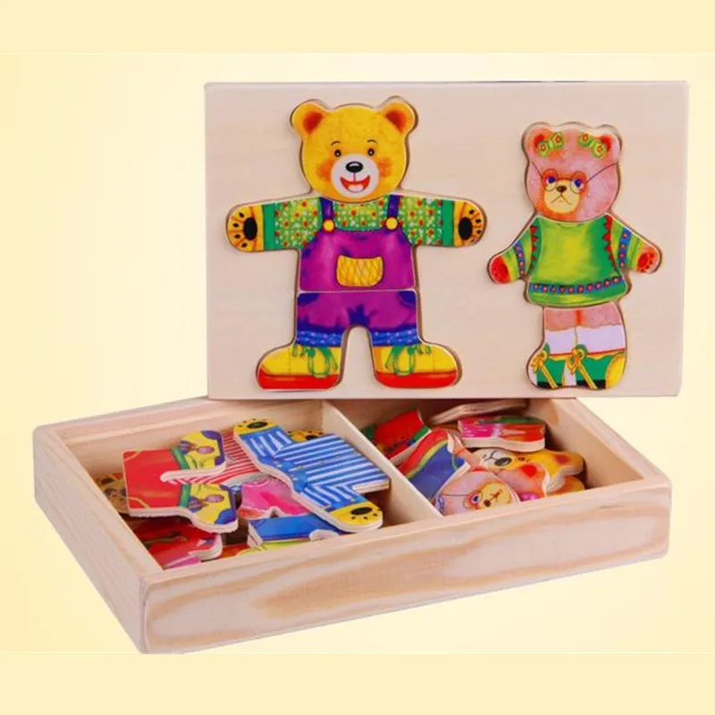 2 Bears Change Clothing Games Wooden Jigsaw Puzzles Toys Baby Kids Creative Game Early Education | Игрушки и хобби
