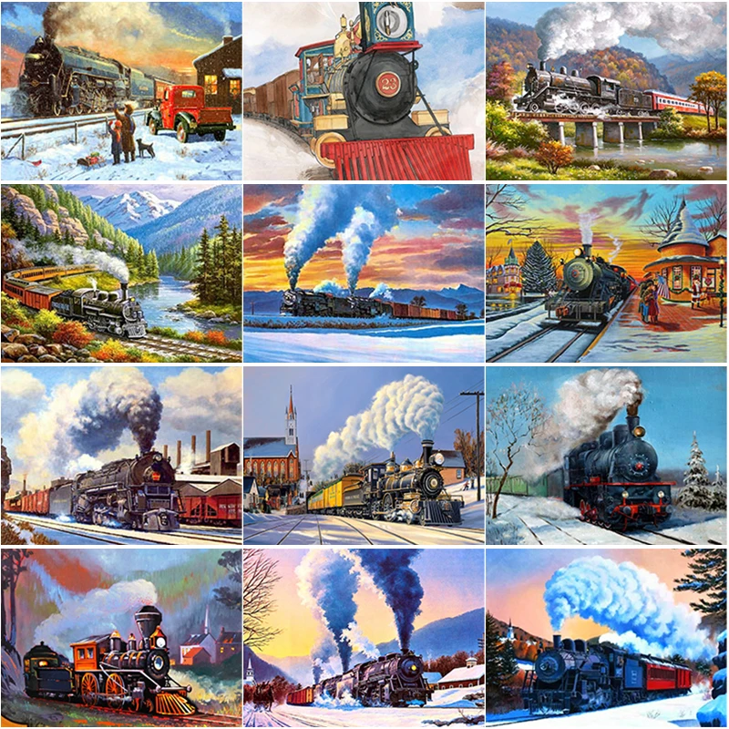 

New 5D DIY Diamond Painting Train Scenery Diamond Embroidery Scenery Cross Stitch Full Square Round Drill Crafts Home Decor Gift