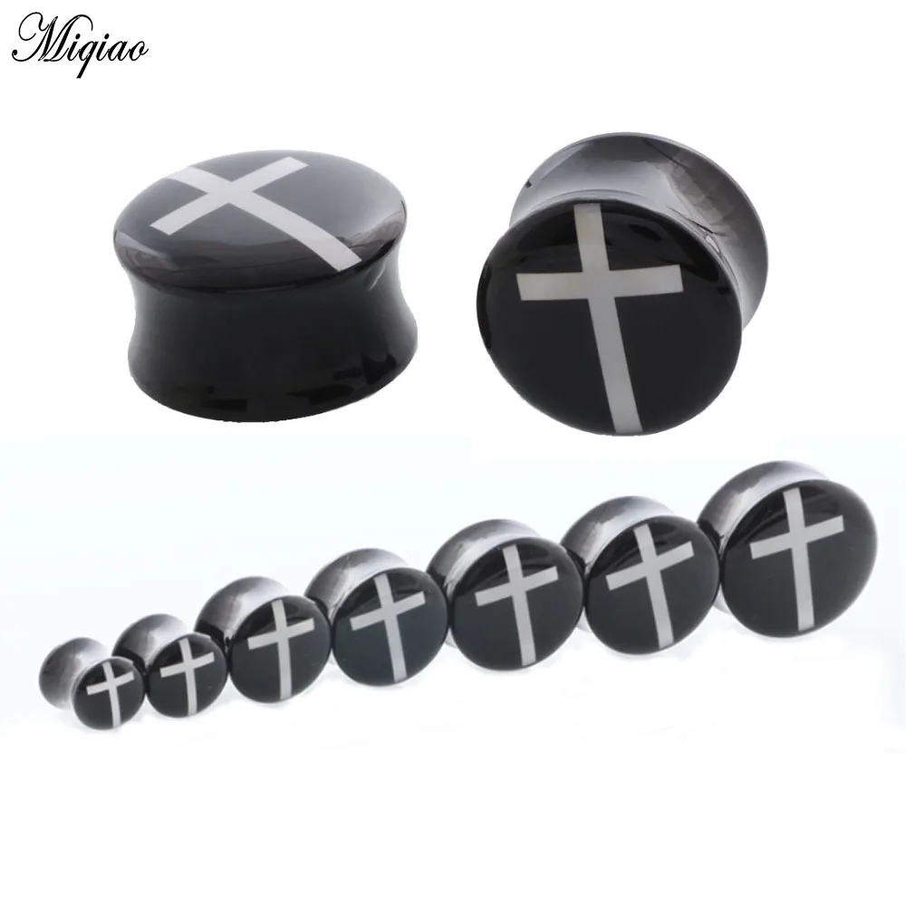 

Miqiao 2pcs 6-25mm Acrylic Ear Gauges Flesh Tunnel White Hollow Cross Double Flare Expanders Body Piercing Jewelry