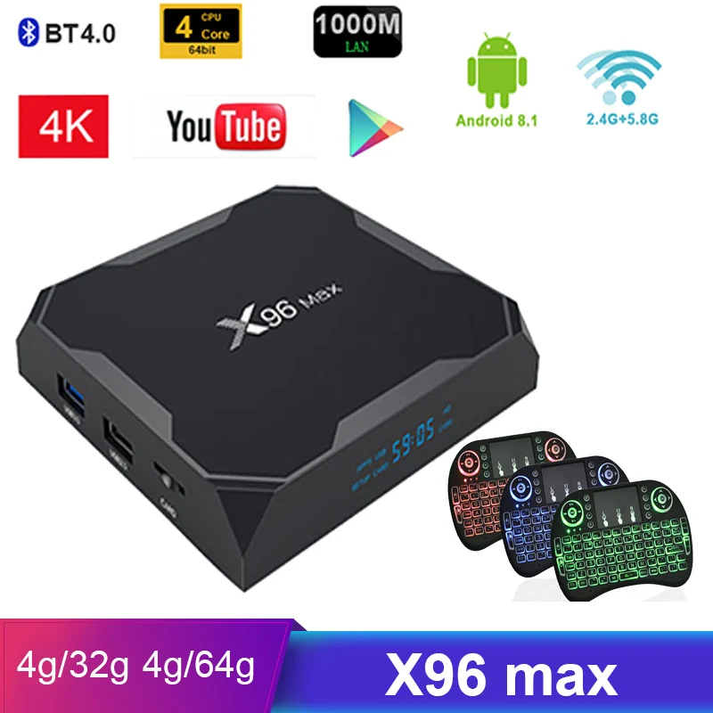 

Android 8.1 Smart TV Box X96 MAX amlogic s905x2 4K Media Player 2.4G/5G Wifi Set Top Box