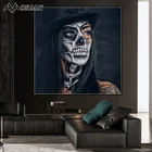 Модный плакат с черепом и татуировкой для девушки, черно-белый современный персонаж, Абстрактная Картина на холсте, винтажный Декор для комнаты, настенные картины