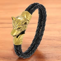 tyo fashion cool charm animal men bracelet wolf braided rope rock punk stainless steel jewelry accesoories bangles