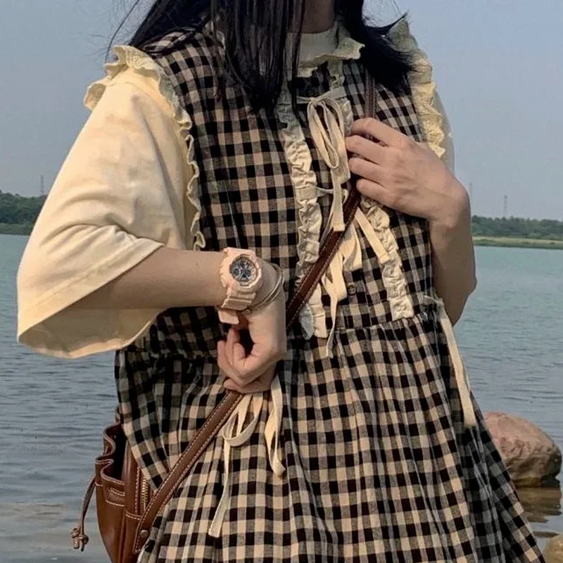 Комплекты платьев Женский Летний Сарафан до колен в клетку стиле ретро | Женская