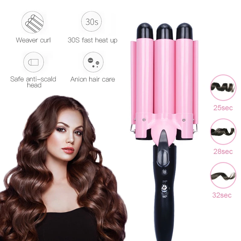 

Hair Curlers 2020 Curling Iron Efficiency Control Hair Wave 3 Barrel Curling Ceramic Coating Big Wave Hairstyle Curler For Women