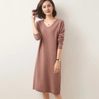 longming 100 wool sweater dress women autumn winter knitted long knit dress female pullover dresses straight maxi dress korean