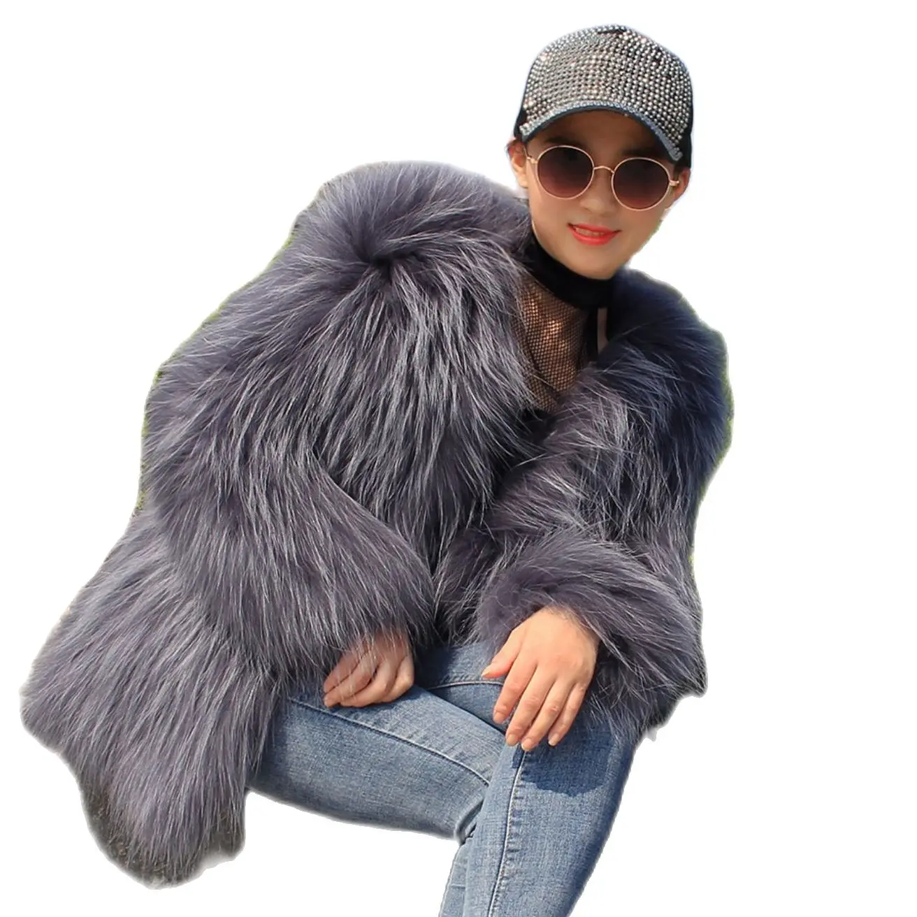 Fur raccoon fur woven Long jacket ladies winter fur jacket warm animal fur long-sleeved autumn jacket real animal fur woven