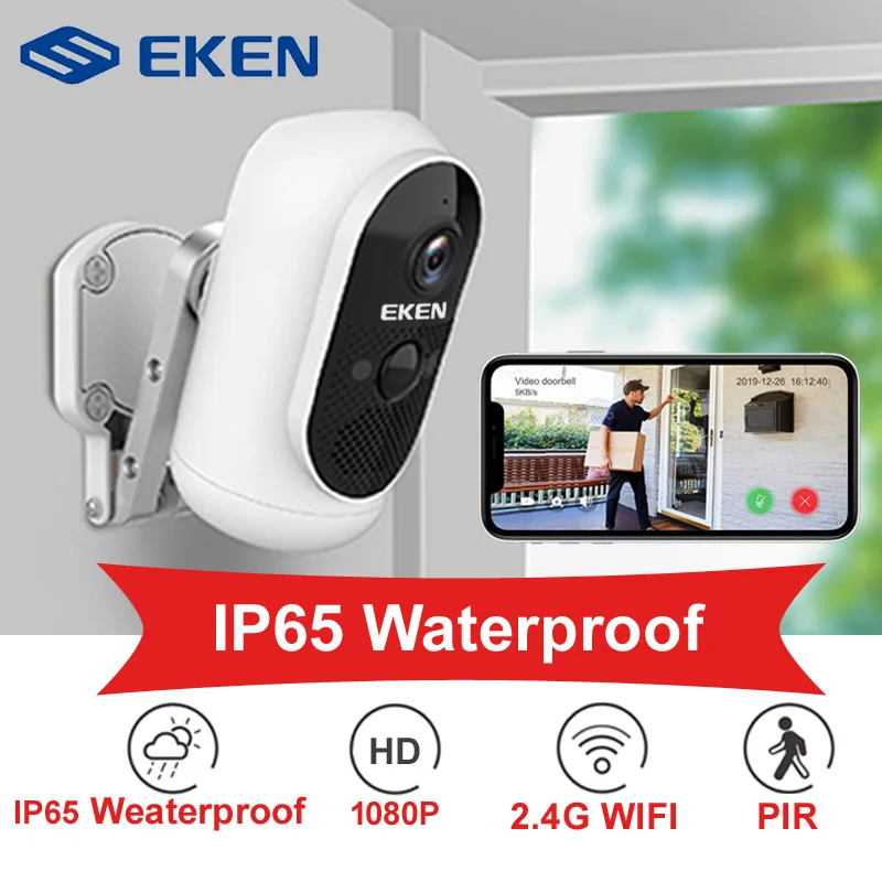 EKEN 1080P Wi Fi аккумуляторная камера с солнечной панелью наружная IP65 Погодостойкая