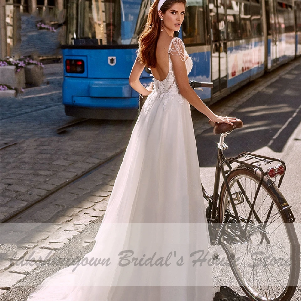 Lakshmigown Chic Bohemian Bridal Dress Open Back Beach Summer Wedding Beading Short Sleeves 2020 Vestidos Boda Cenicienta | Свадьбы и