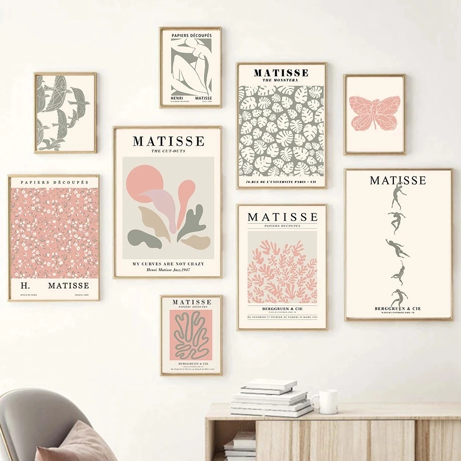 

Abstract Matisse Lines Girl Coral Leaves Wall Art Canvas Painting Nordic Posters And Prints Wall Pictures For Living Room Decor
