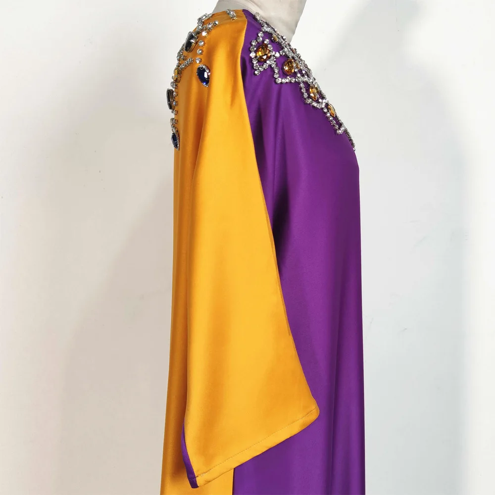 

MD Muslim Fashion Dubai Abayas For Women Double-sided Patchwork Color Caftan Marocain Satin Maxi Dresses Woman Winter Dress 2021