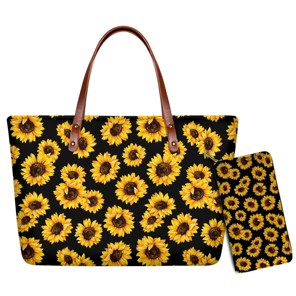 

FORUDESIGNS Sunflower Handbag Wallets 2Set for Womens Travel Large Tote Work Bag Ladies Top Handle Shoulder Bags Long Purse