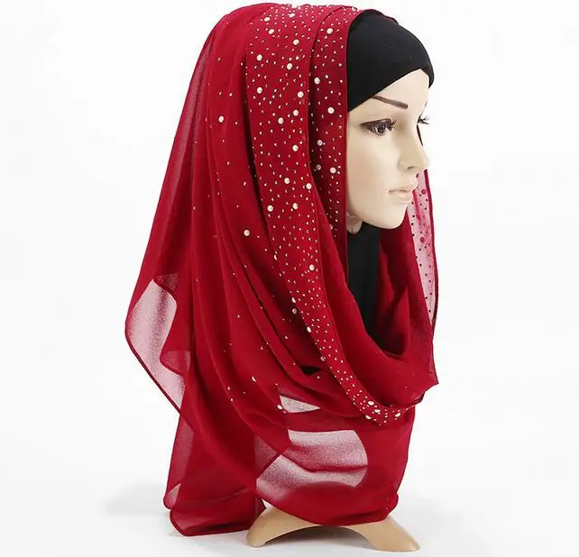 Женский подарок модный шифоновый шарф с жемчугом женский мусульманский хиджаб