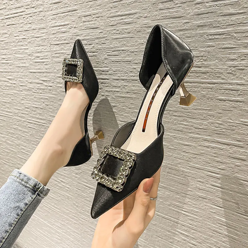 

Diamond new style fashion hollow high heel shoes net red pointed shallow mouth versatile bridal shoes