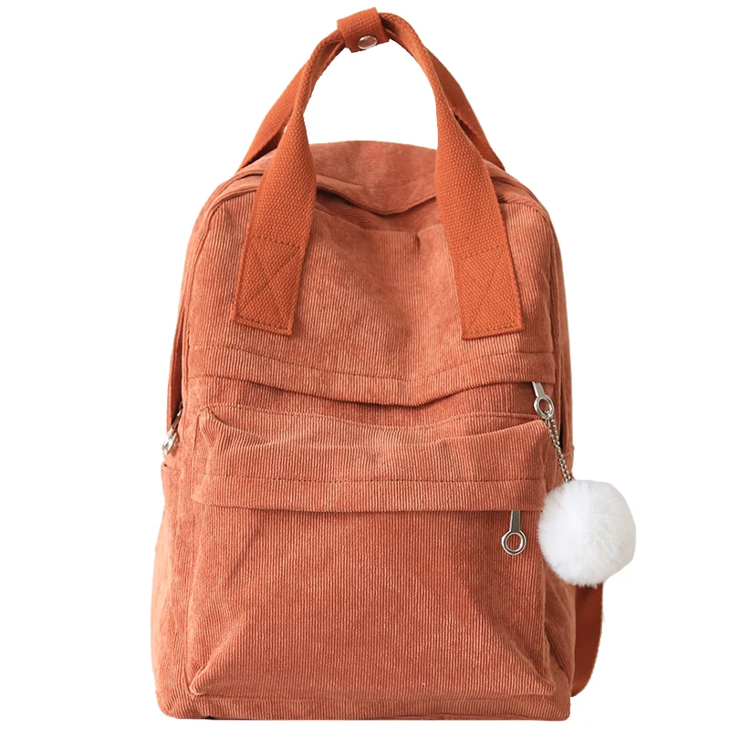 Женский вельветовый рюкзак atinfor однотонный с меховым шариком и защитой от кражи