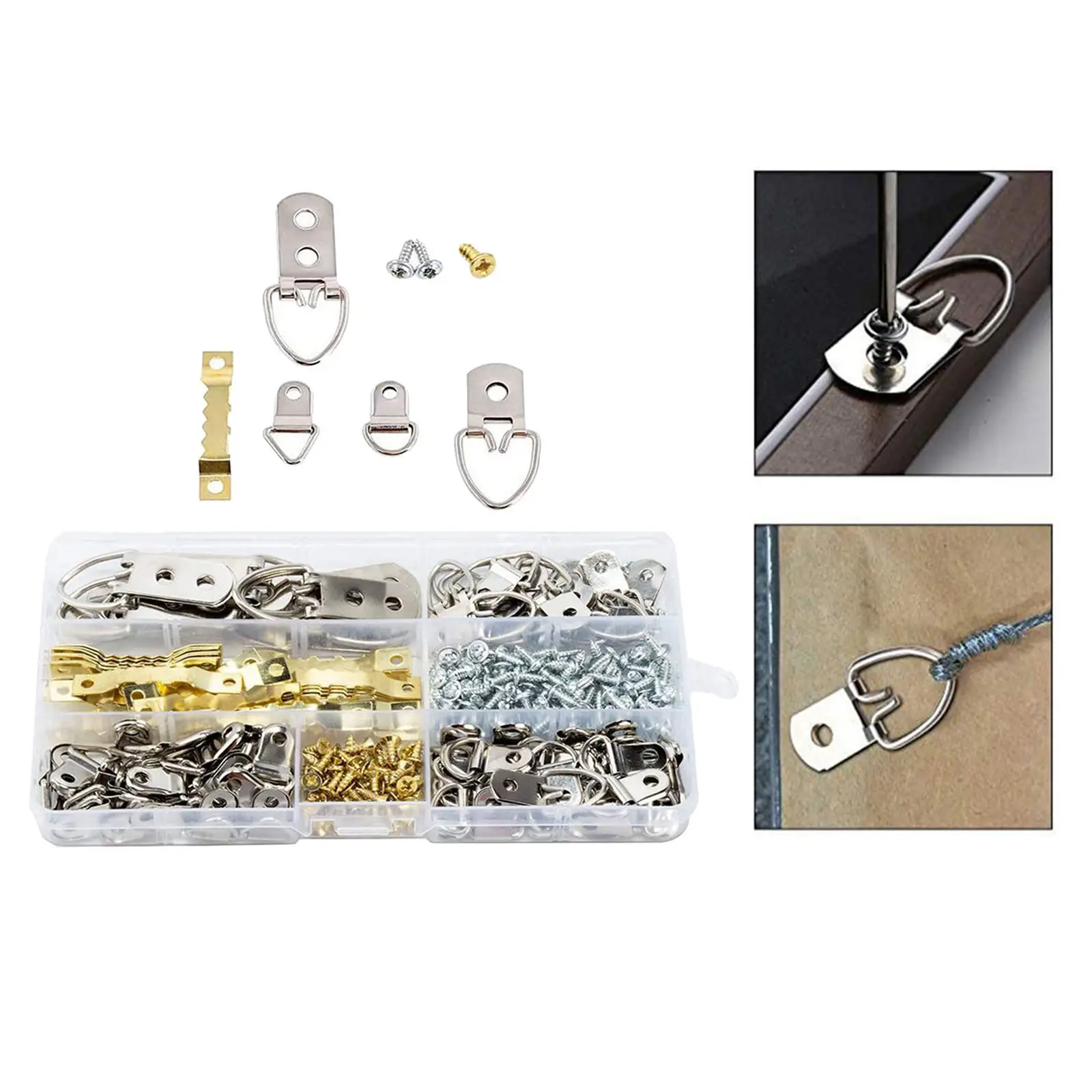 

270 Pcs Assorted Picture ers Kit Frame ing Hooks Hardware with Hooks, Nails, Sawtooth, D Ring and Screw Eyes