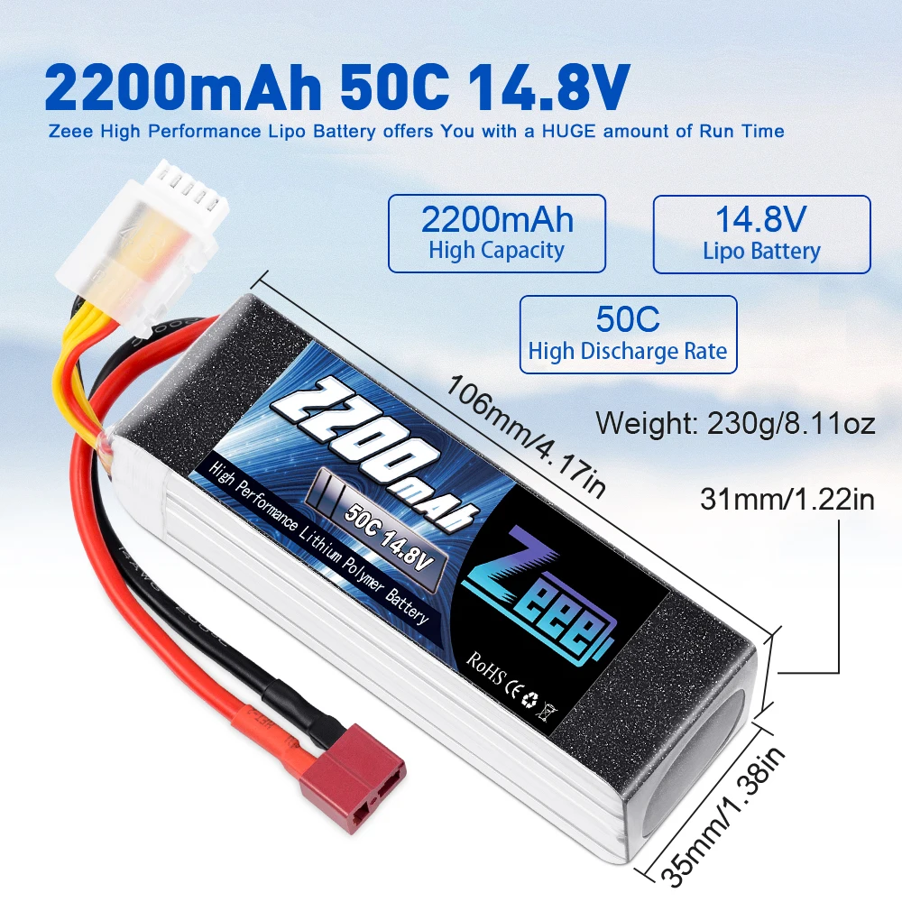 аккумулятор zeee 4s lipo 148 в 2200 мач 50c с раз