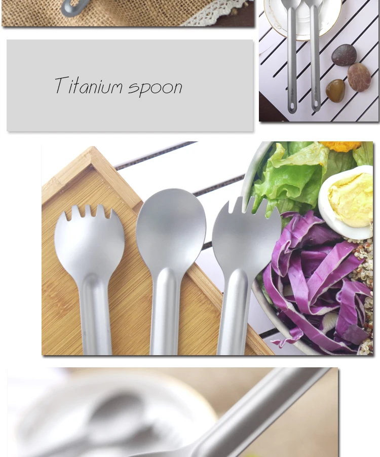 TiTo Титановая Ложка с длинной ручкой, посуда, портативные походные столовые приборы, удобные титановые Spork, Экологичная титановая вилка