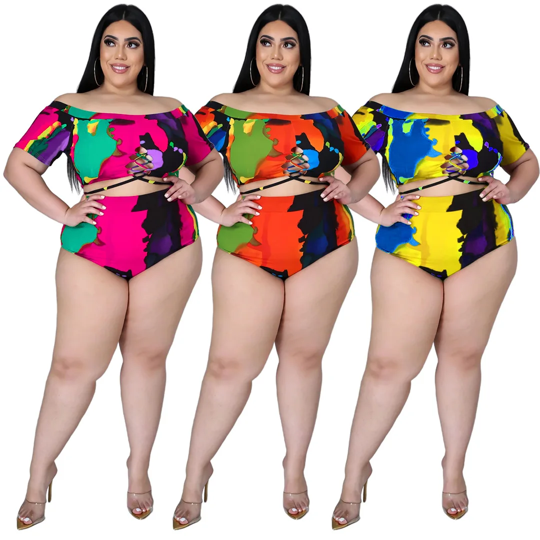 

Ursuper European and American Fashion plus Size Women Cross-Border Sexy Print Strap off-Shoulder Swimsuit Suit