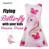 3 colors fashion rainbow toddler unicorn girl dress butterfly flower girl dresses sleeveless birthday party children kids pink