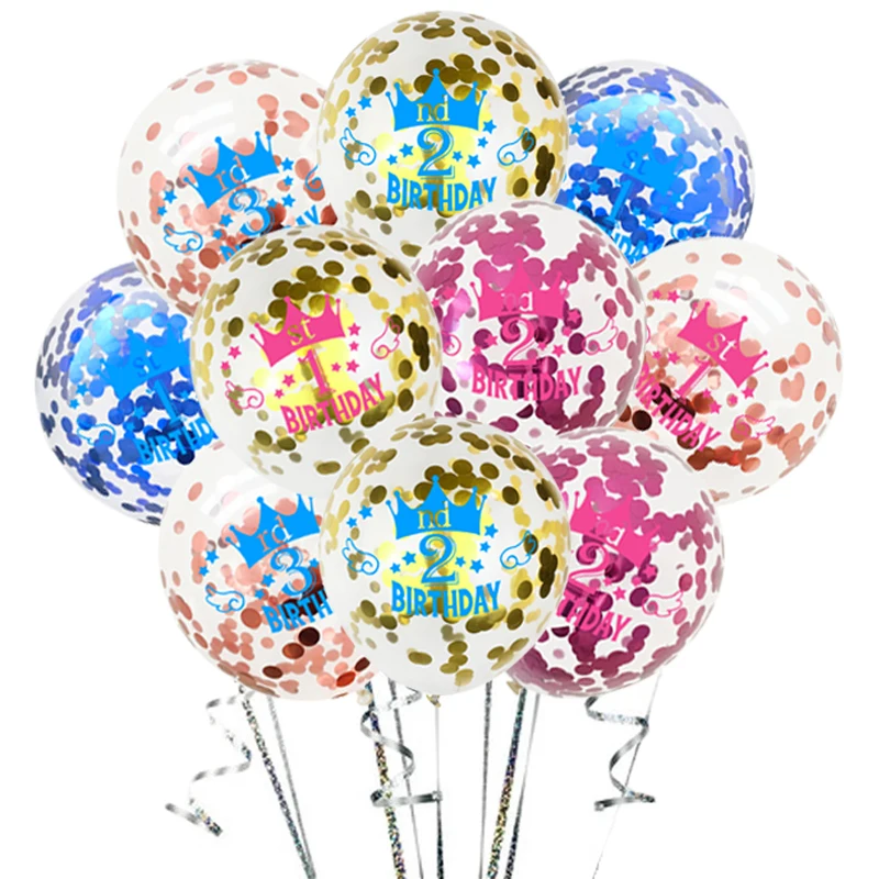 ZLJQ Детские шары на 1 й 2 3 день рождения с конфетти вечерние украшения Розовый