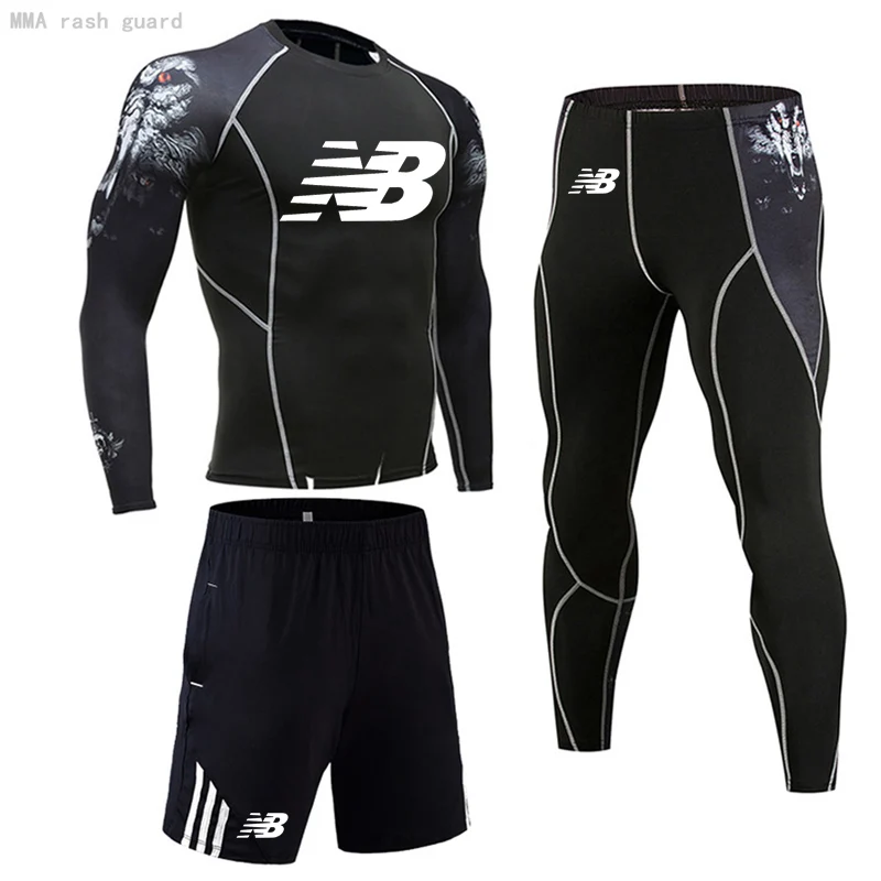 

New Summer Workout Clothing Quick dry Compression Sportswear rashgard Male Jogging skin Track suit Men Sports Gym Running set