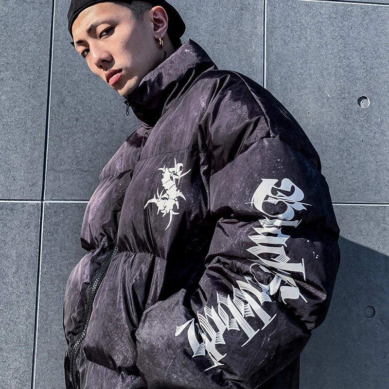 Готический иллюзионный пуховик короткая зимняя куртка Мужская парка хип хоп