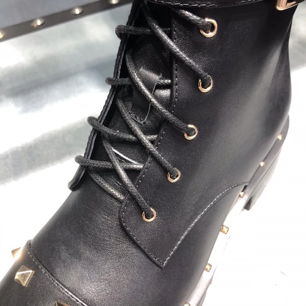 Новые модные черные женские ботильоны из натуральной кожи осенне-зимние ботинки