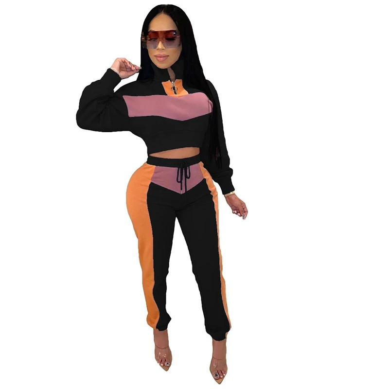 Женский комплект 2 шт. укороченный топ с длинными рукавами и штаны осенняя