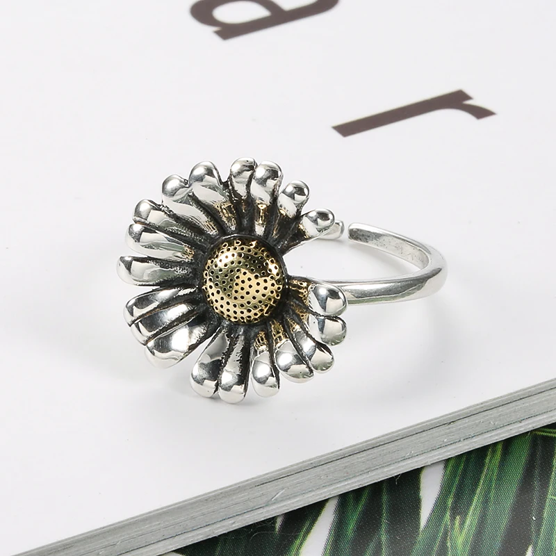 Женское кольцо с цветком маргаритки из серебра 925 пробы|Кольца| |