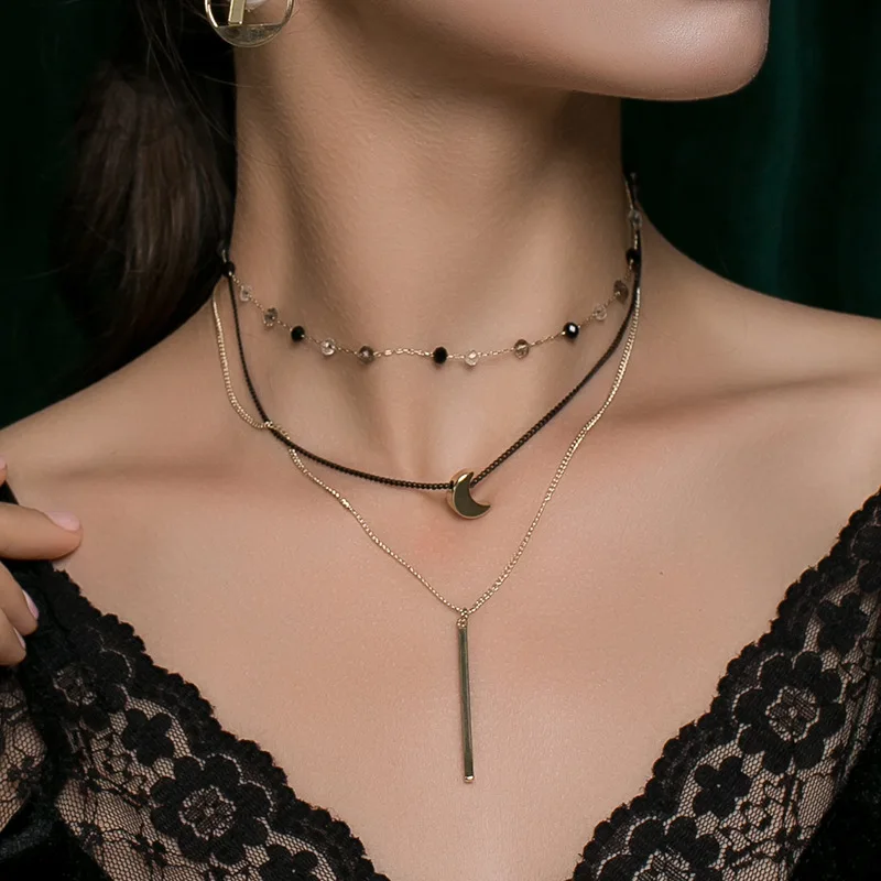 Boho Jewelry Multi Layer Choker Necklaces Women Sexy Fashion Pendant Vintage Lovers Gift Luxury Moon Necklace Female 2109 | Украшения и