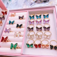 korean colorful butterfly ring shiny crystal butterfly design cz ring female adjustable open design pav%c3%a9 zircon new year gift