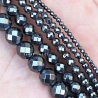 mini order is 7 4 12mm faceted black hematite round jewelry making loose beads strand 15