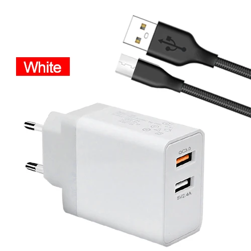 with micro cable PUJIMAX быстрое зарядное устройство 3,0 240 В 2 проц быстрое зарядное устройство для телефона с 1 м USB кабель для iPhone 7 iPad samsung Galaxy htc Xiaomi huawei - Тип штекера: with micro cable