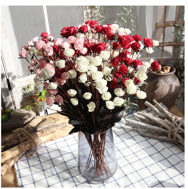 

5pcs/lot 15 flowers PE foam small roses simulation flowers wholesale fake flowers wedding decoration home